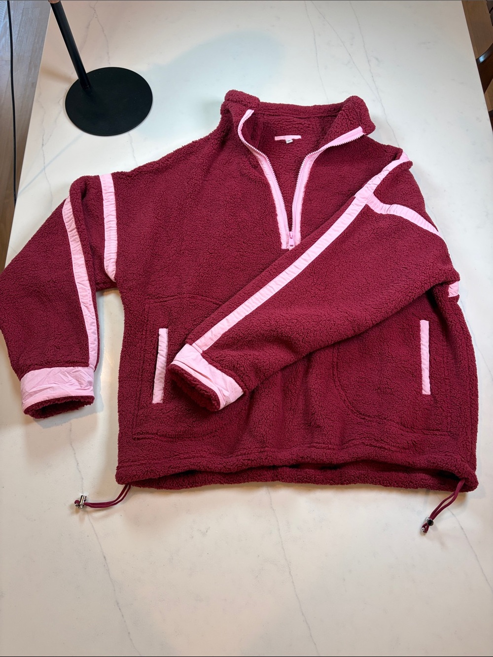 Women's Maroon Sherpa Pullover with Pink Trim